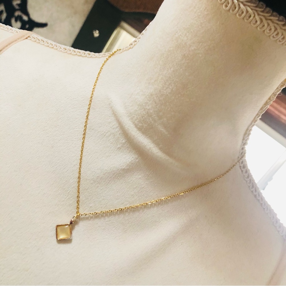 Handcrafted vintage gold plated cat eye glass pendant on chain necklace